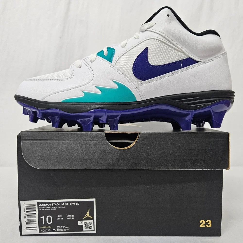 Jordan Stadium 90 Low TD Football Cleats HQ0210-105 White Purple Men Size 10
